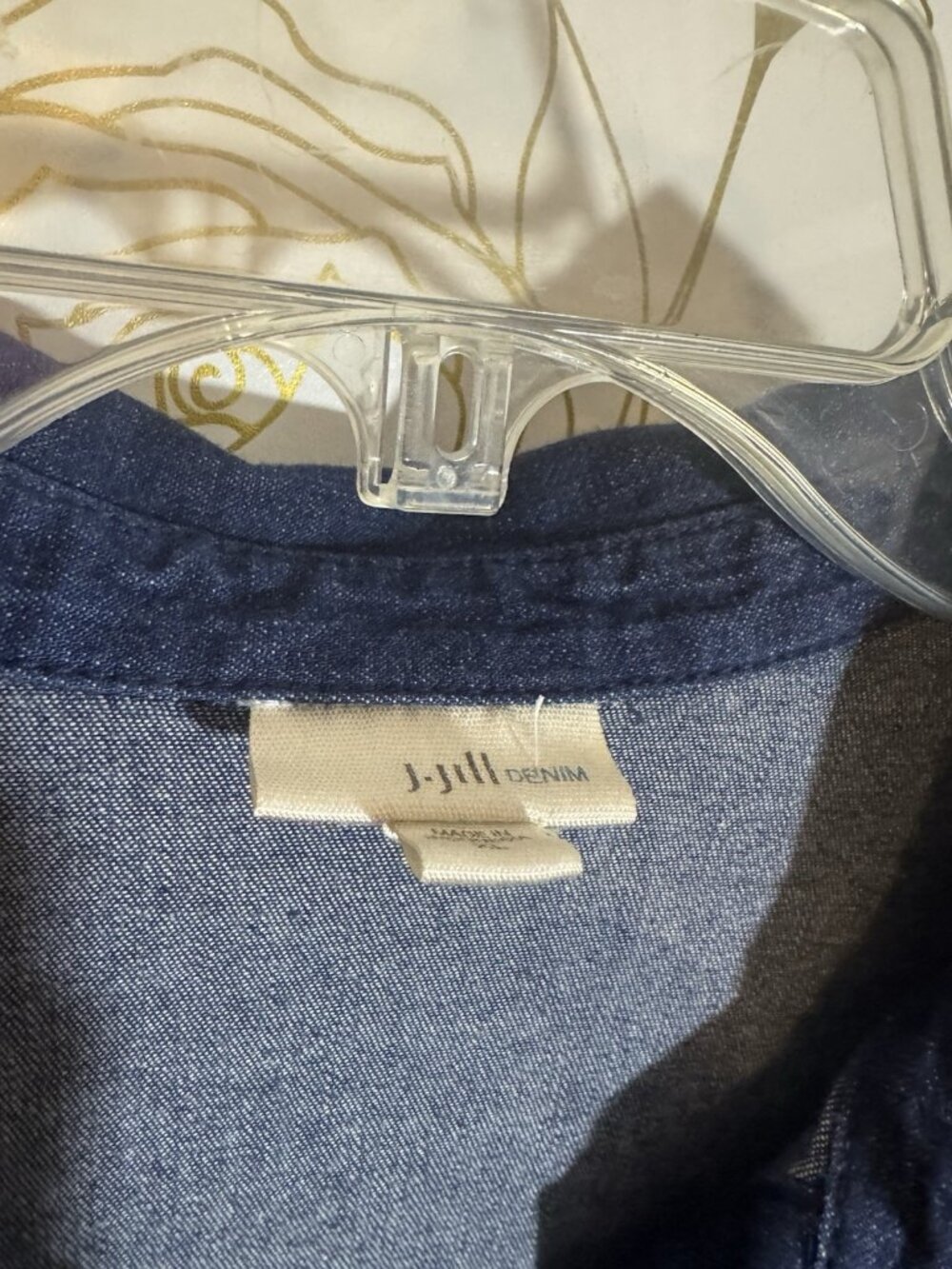 J Jill Denim Dress XL Collared Half Button Roll Tab Long Sleeve Dark Blue - Picture 6 of 8